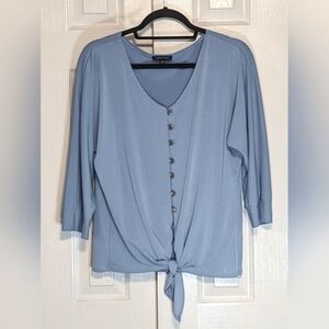 5/$25 Notations Polyester Blue Tie in Front Top with Metal Buttons